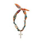 Adjustable Satin Scarf Necklace with Interchangeable 18k Gold Plated Charm.