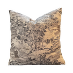 Decorative pillow with nature-themed pattern on a white background