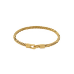 Gold braided bracelet with a clasp on a white background