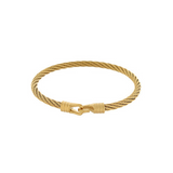 Gold braided bracelet with a clasp on a white background