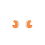 Pair of orange hoop earrings on a white background