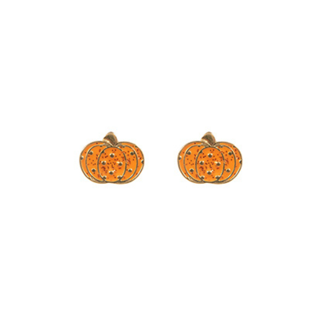 Orange pumpkin-shaped earrings on a white background