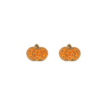 Orange pumpkin-shaped earrings on a white background