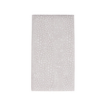 Rectangular gray rug with white polka dot pattern on a white background