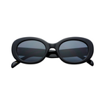 Black sunglasses with dark lenses on a white background