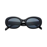 Black sunglasses with dark lenses on a white background