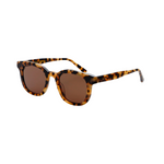 Sunglasses with tortoiseshell frame and brown lenses on a white background