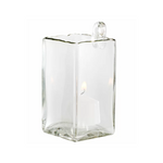 Clear glass hanging vase on a white background