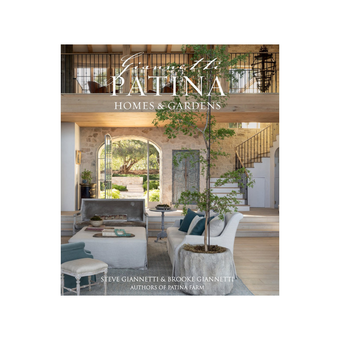 Book cover of 'Patina Homes & Gardens' with a modern interior design.