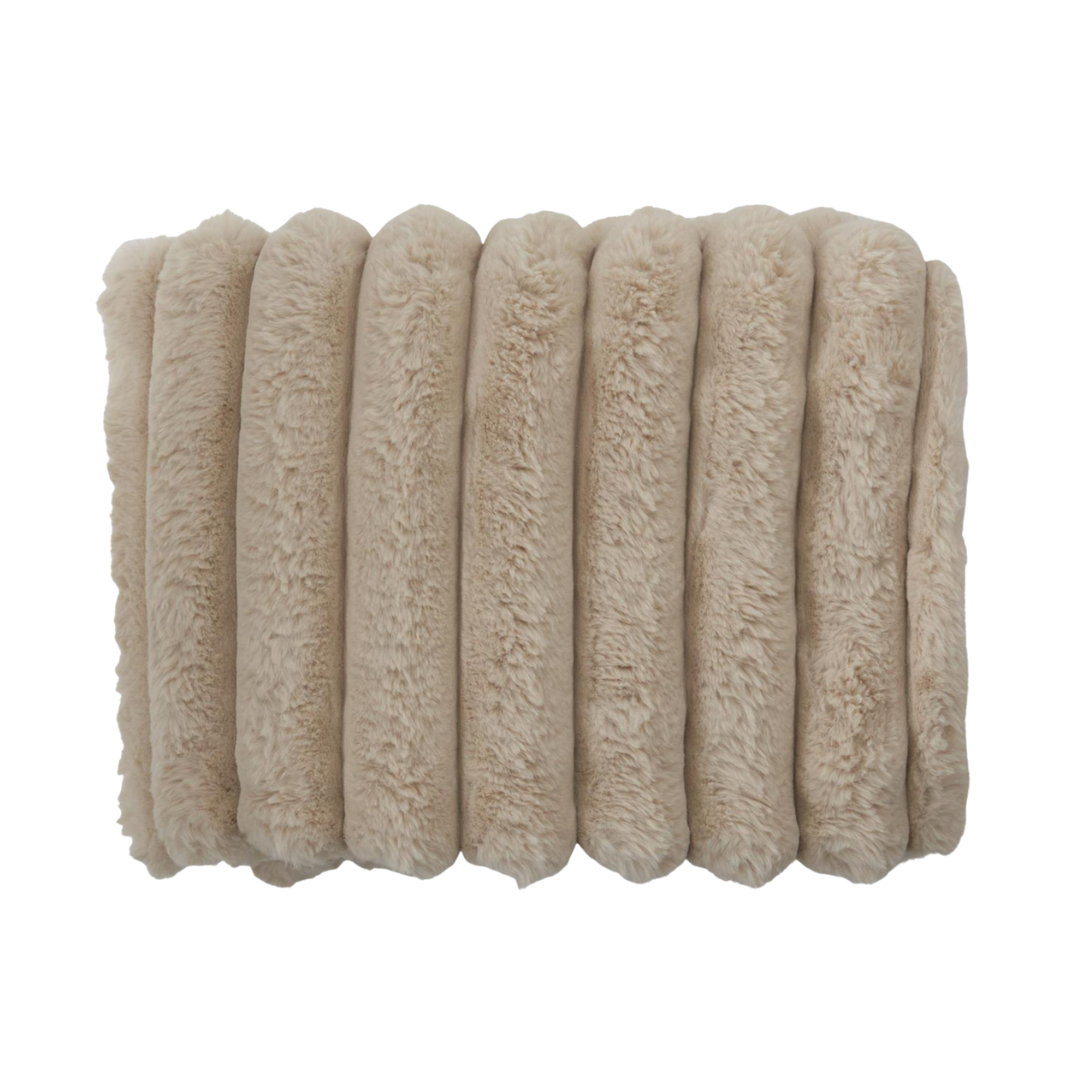 Stack of beige textured fabric rolls on a white background