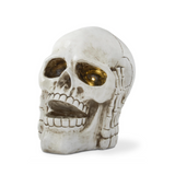 Decorative skull with a white and brown color scheme on a white background
