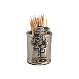 Decorative toothpick holder with a figurine on a white background