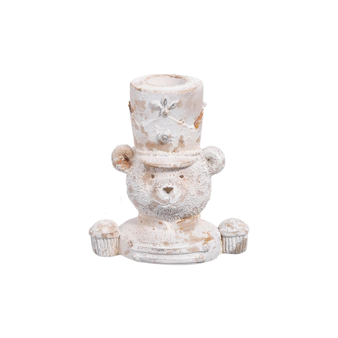 Decorative bear figurine with a top hat on a white background