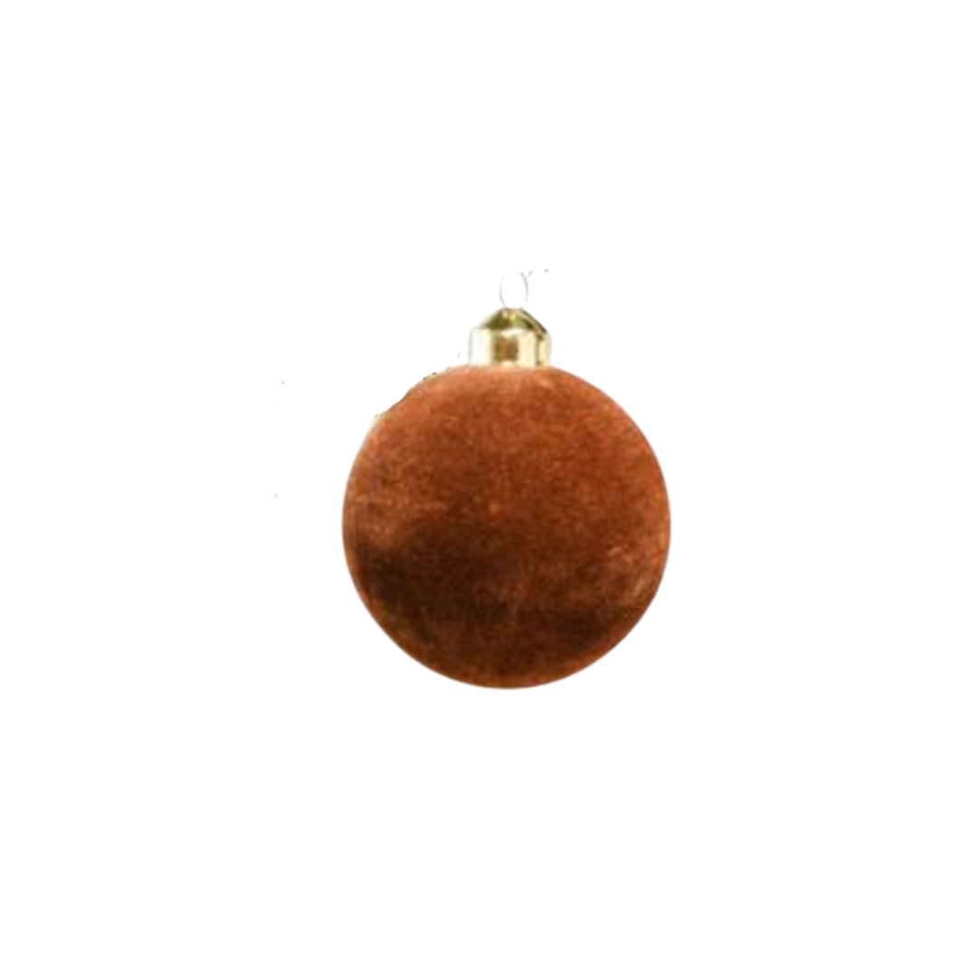 Brown Christmas ornament with gold cap on a white background