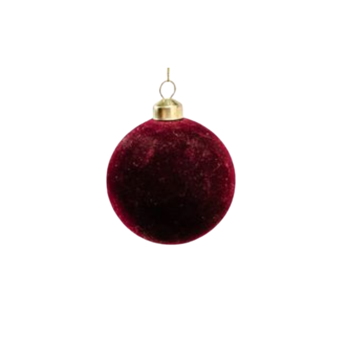 Red Christmas ball ornament with gold hook on a white background