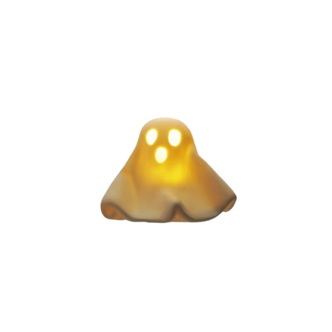 Glowing yellow ghost-shaped object on a white background