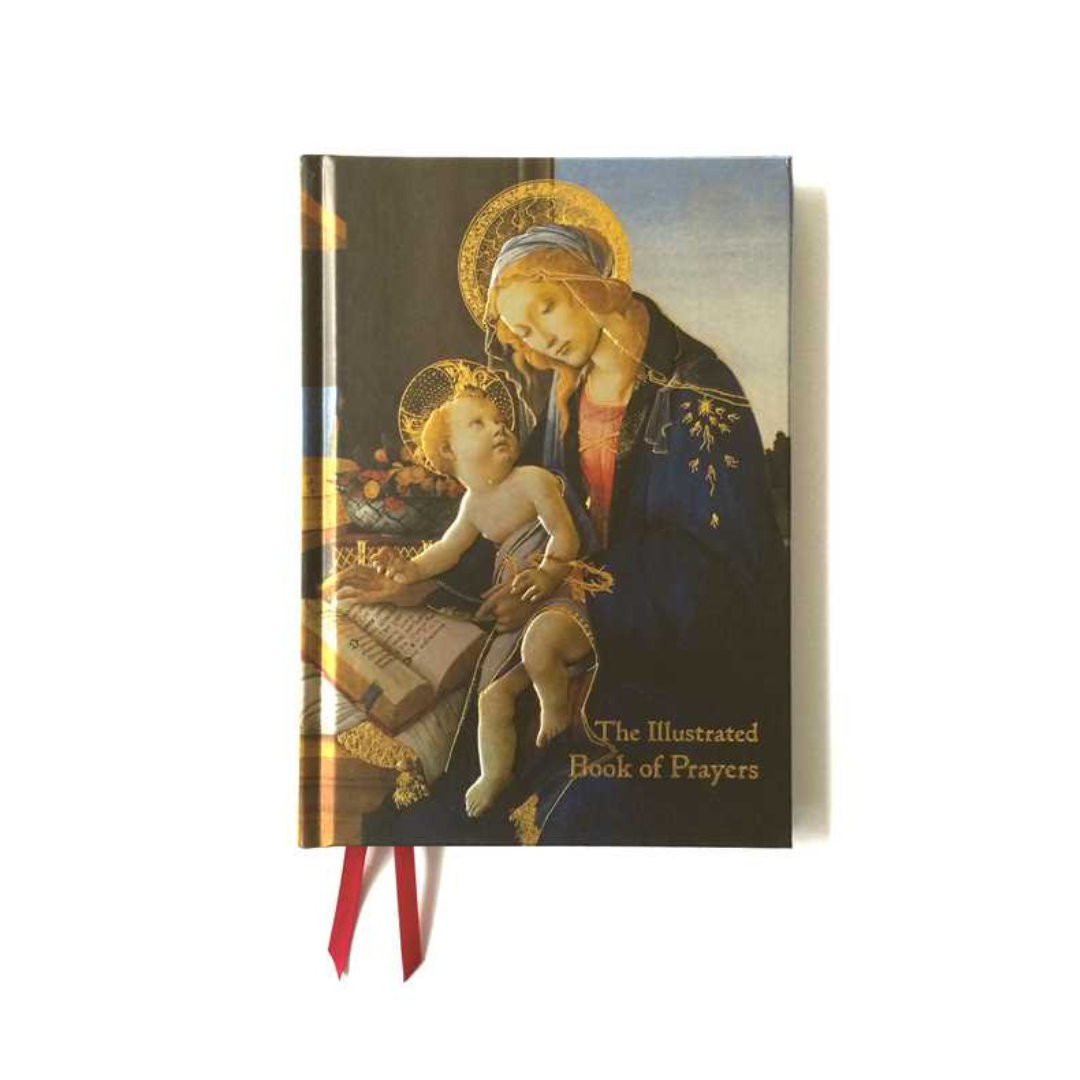 Book titled 'The Illustrated Book of Prayers' with a religious illustration on the cover.