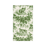 guest towel with green floral and dog pattern on a white background