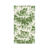 guest towel with green floral and dog pattern on a white background