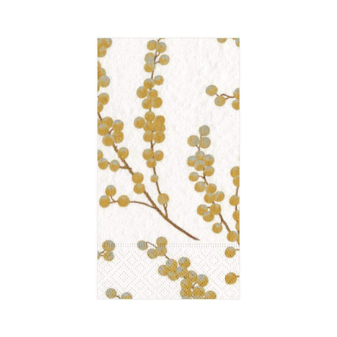 Napkin with gold berry pattern on a white background