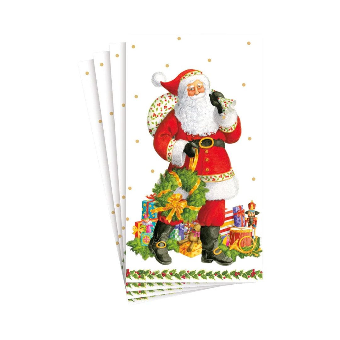 Set of Christmas-themed guest napkins with a Santa Claus design on a white background.