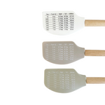 three silicone spatula with kitchen measurements, different colors