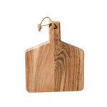 Wooden cutting board with a handle on a white background