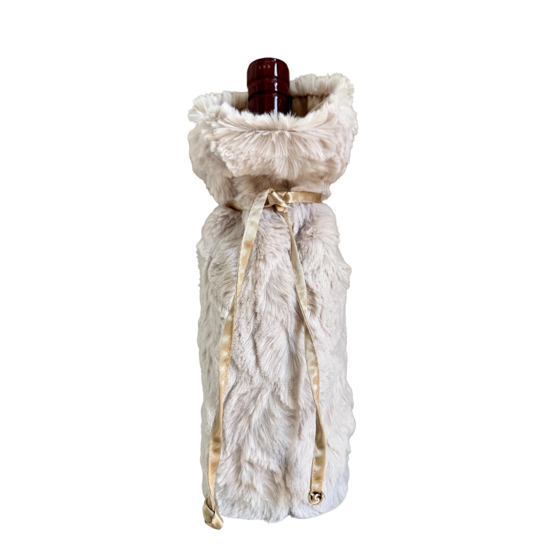 Fur wine bottle cover on a white background