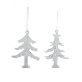 Two glass Christmas tree ornaments on a white background
