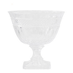 Clear glass footed bowl on a white background