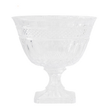 Clear glass footed bowl on a white background