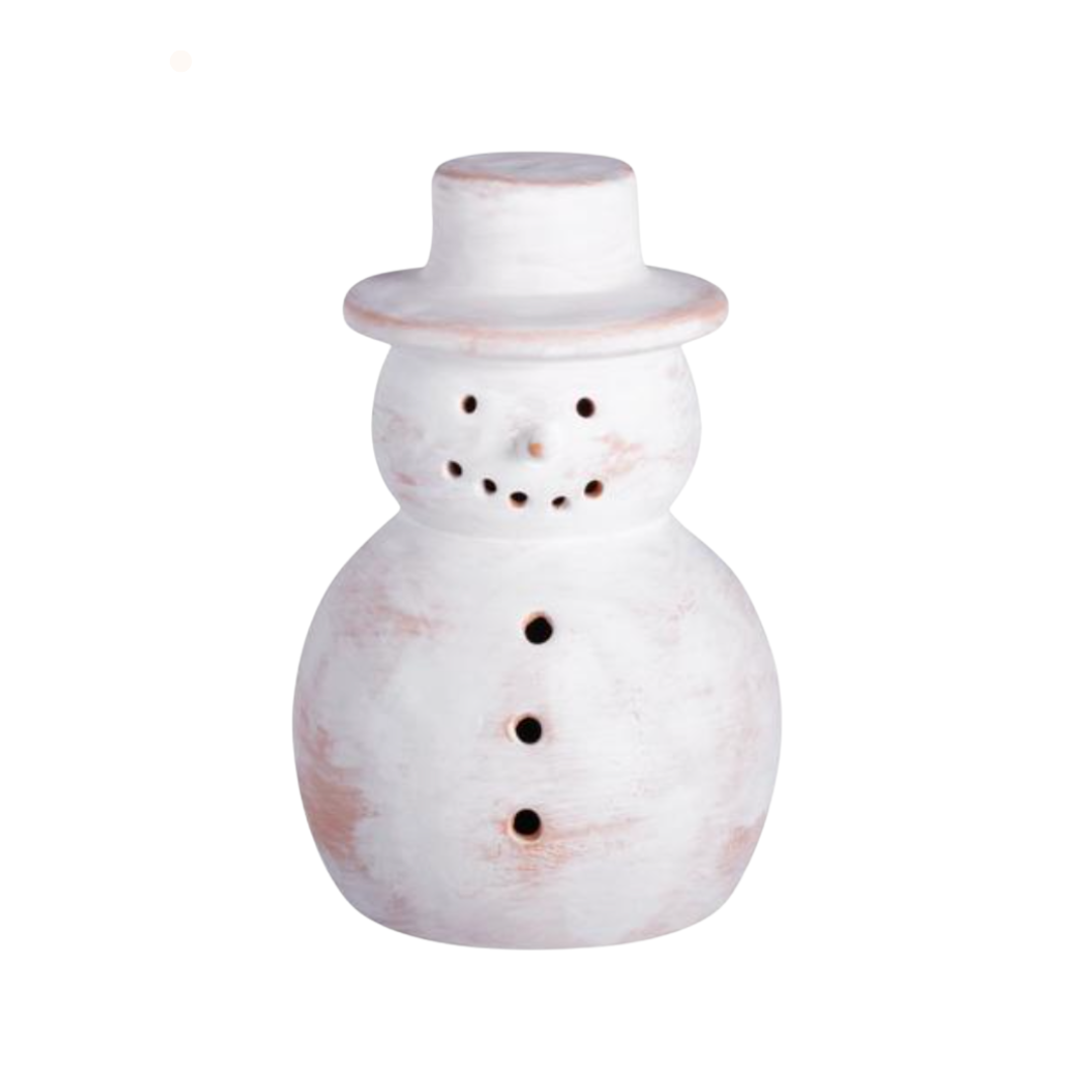 whitewashed terracotta snowman