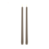 Two lit candles on a white background
