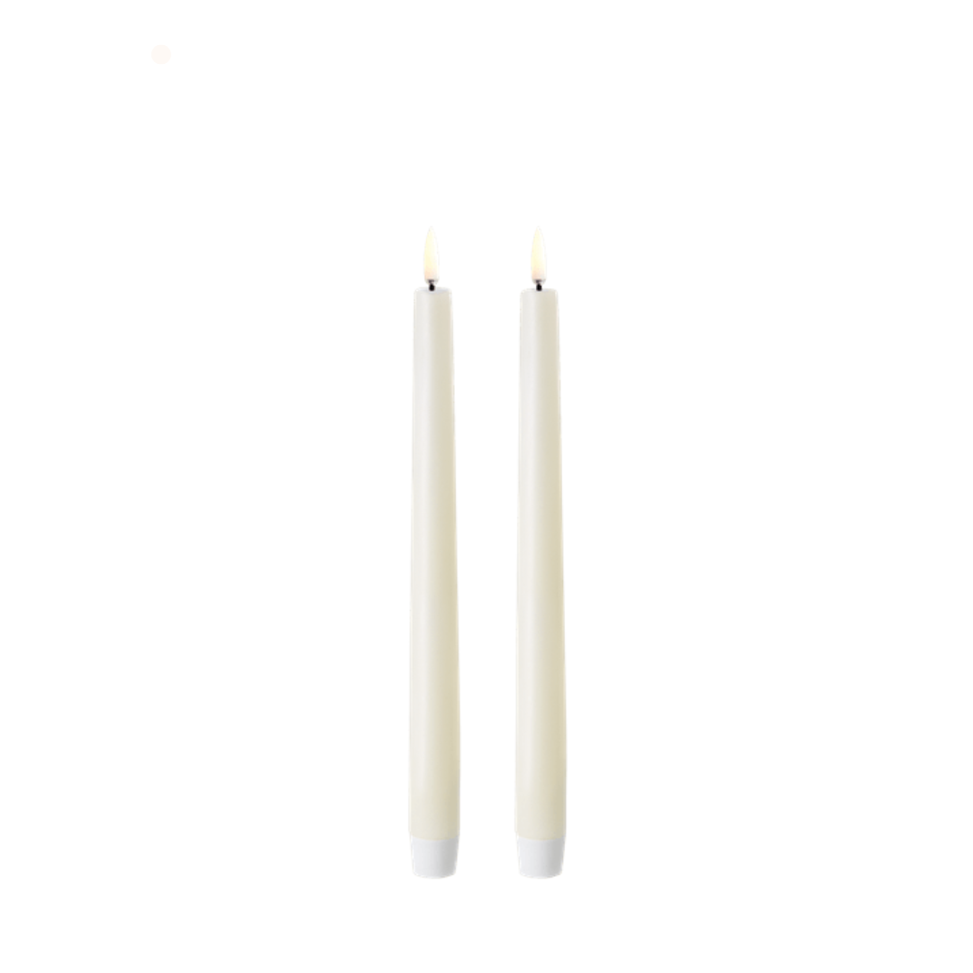Two white candles on a white background