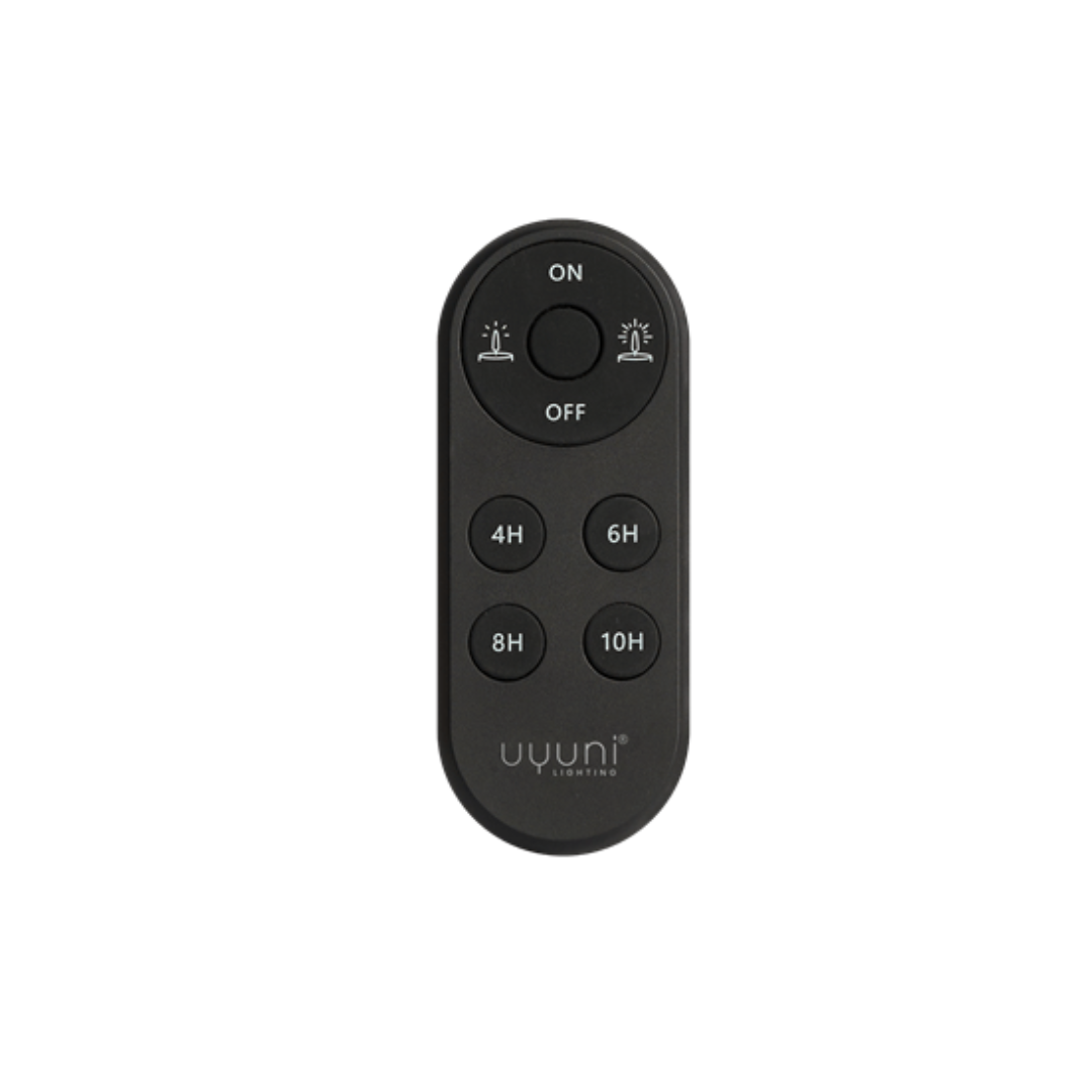 Black remote control with time settings on a white background