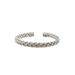 silver braided bracelet on white background