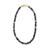 Necklace with black and gray beads on a white background