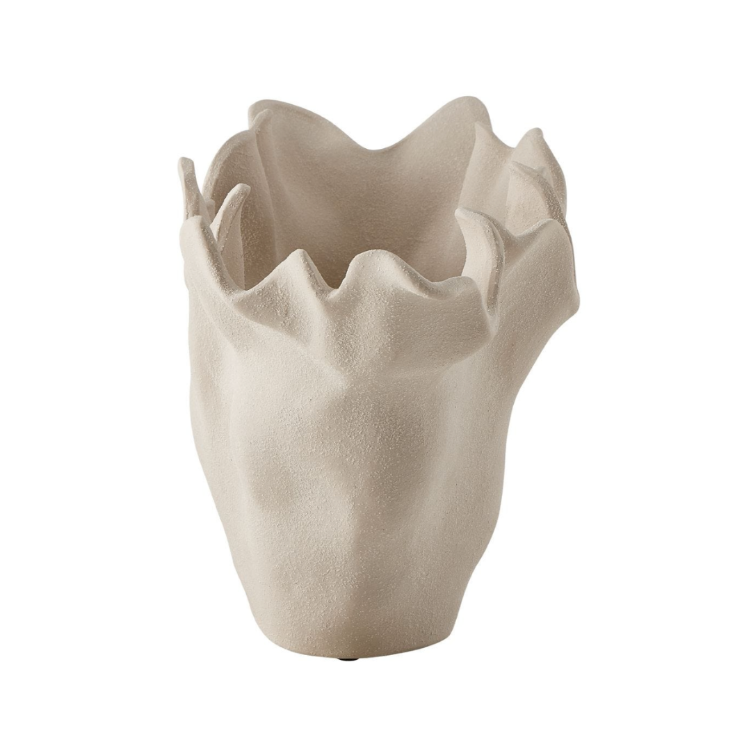 side view of sculptural sand-textured ceramic bowl