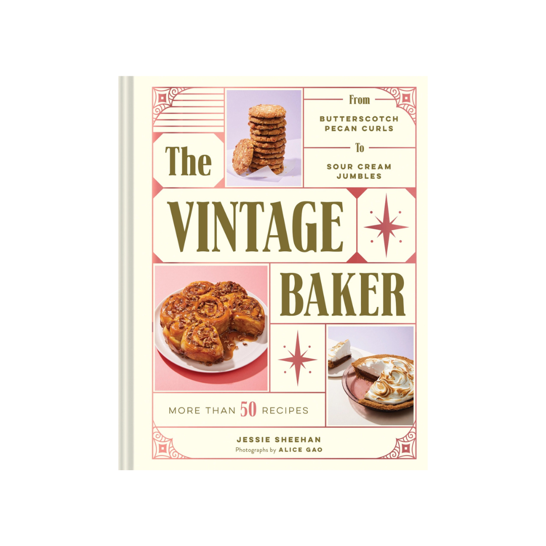 Book cover of 'The Vintage Baker' with images of baked goods on a white background