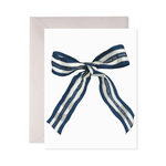 Greeting card with a blue and white striped ribbon and 'THANK YOU' text on a white background.
