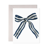 Greeting card with a blue and white striped ribbon and 'THANK YOU' text on a white background.