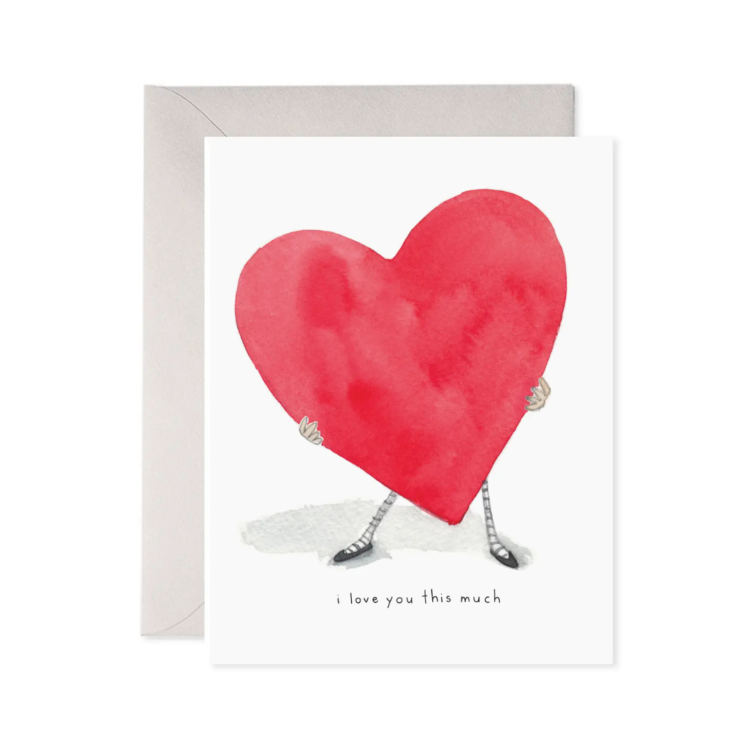 Greeting card with a red heart character and envelope on a white background