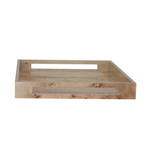 Wooden tray with clear acrylic panels on a white background