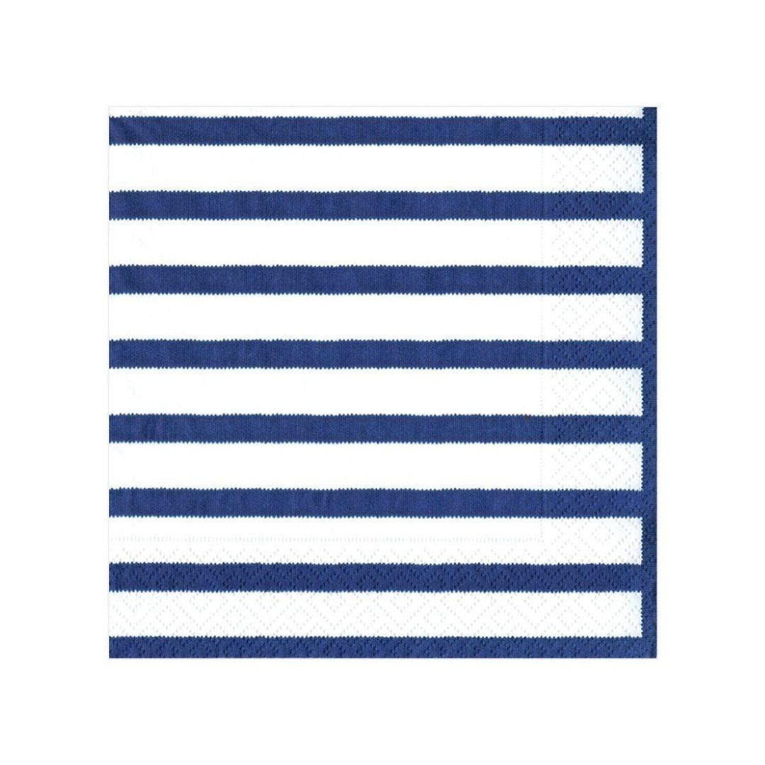 Navy and white striped luncheon napkin on a white background