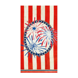 Guest Towel with red, white, and blue striped pattern and fireworks design on a white background