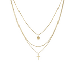 three  gold necklaces with pendants on a white background