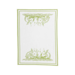 White towel with green floral design on a white background