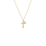Gold necklace with a cross pendant on a white background