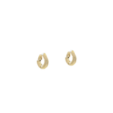 Gold-dipped donut-shaped huggie hoop earrings with a smooth rounded finish, photographed on a white background.