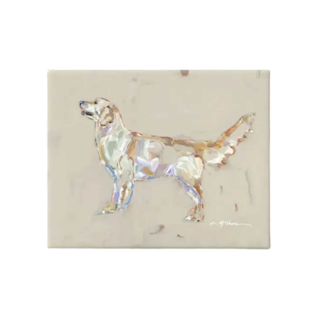 Artistic depiction of a dog on a textured beige background
